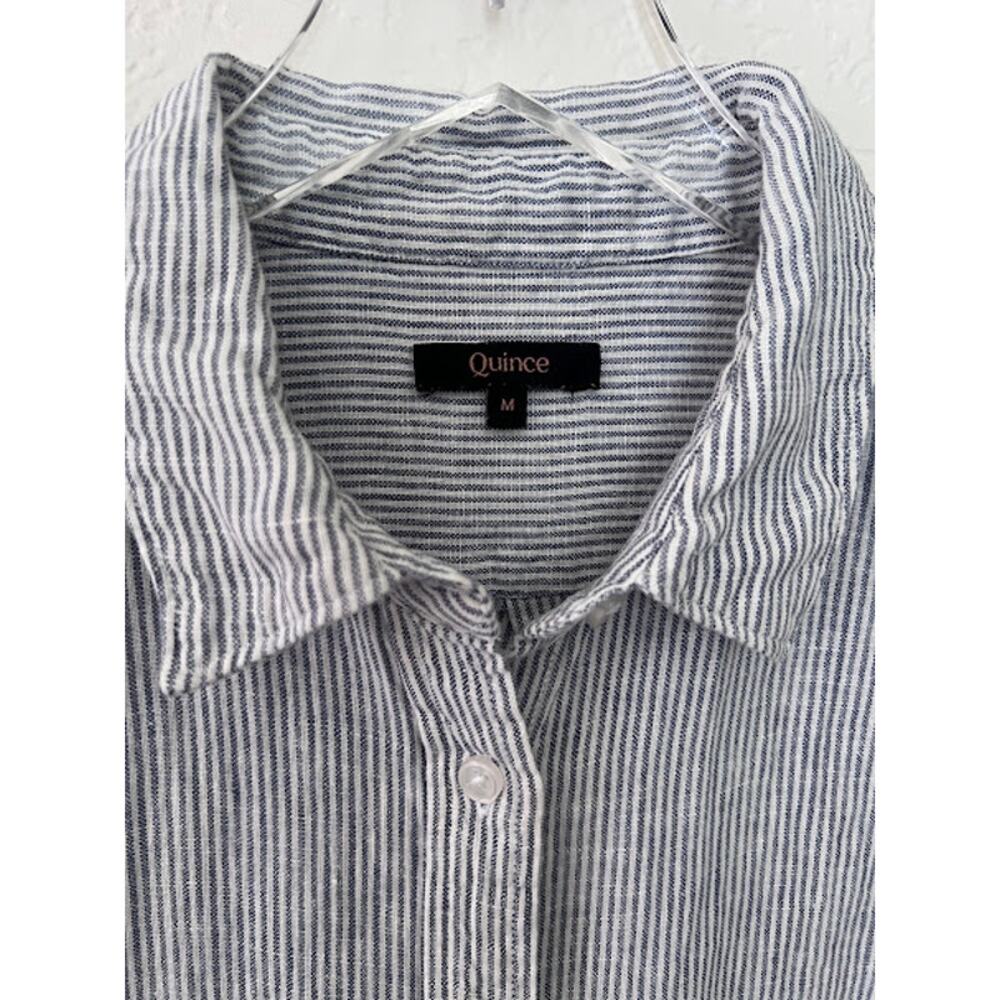 Quince 100% European Linen Long Sleeve Shirt M Blue Pinstripe Women's Top - Picture 4 of 8